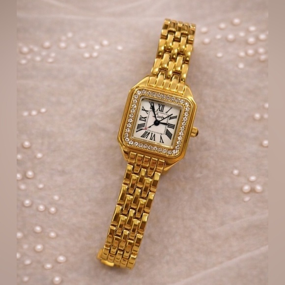 Panthere Classic Rectangle Gold Crystal Watch main image 13